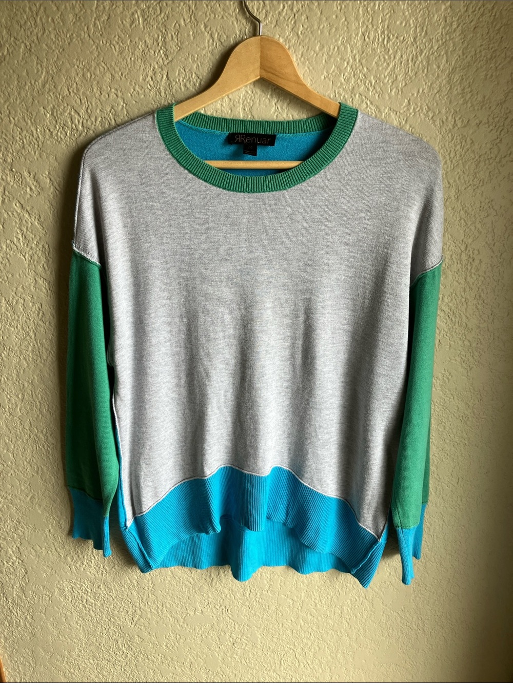 Renuar Green and Blue Ribbed Crewneck sweater